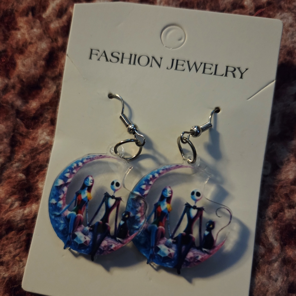 Fashion Jewelry Blue and Pink Crescent Earrings